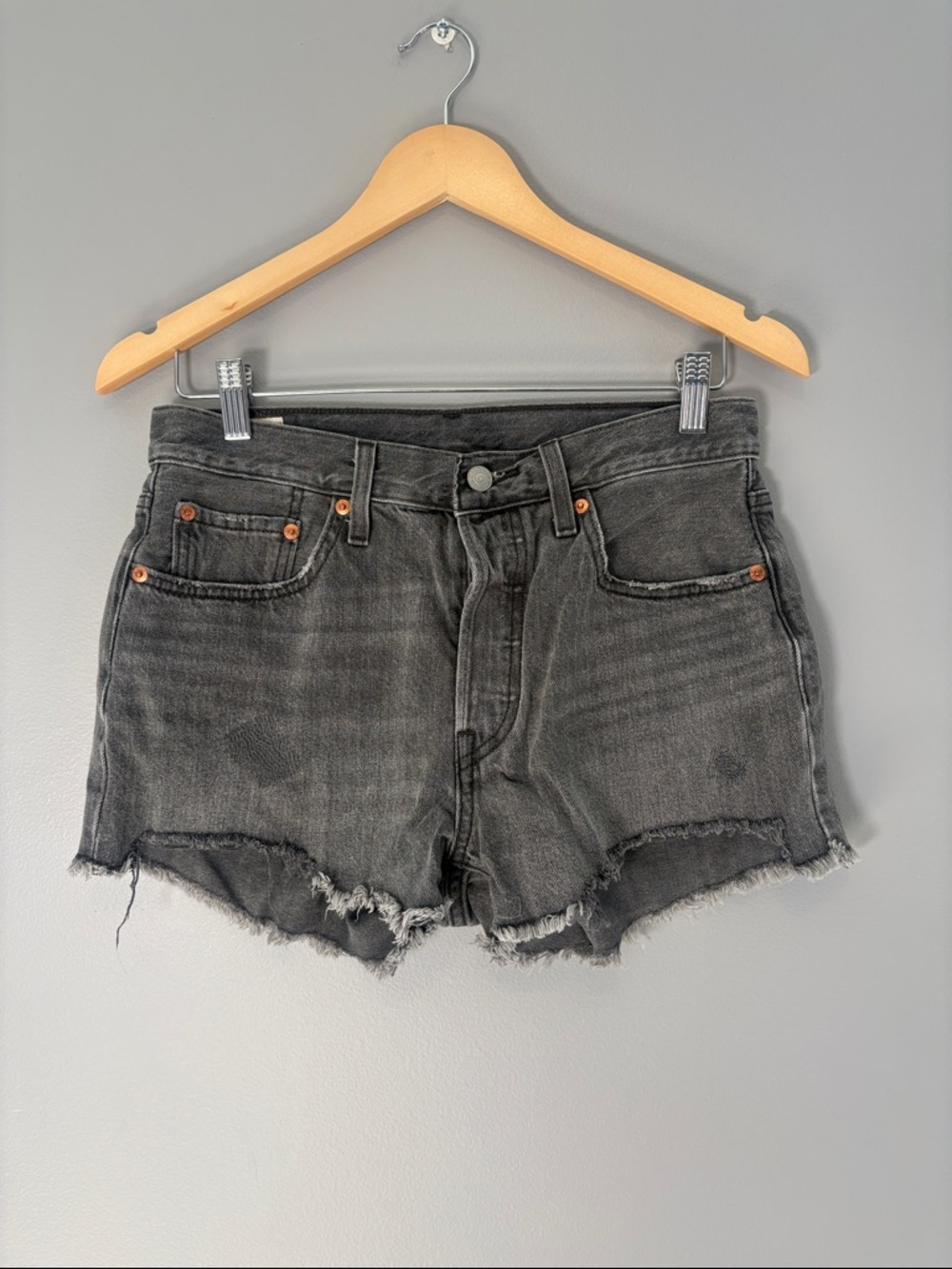 Levi’s 501 Cutoff Denim Shorts Size 28 | Black Distressed High Rise